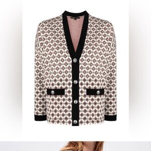 MAJE Stylish Patterned Cardigan with Black Trim